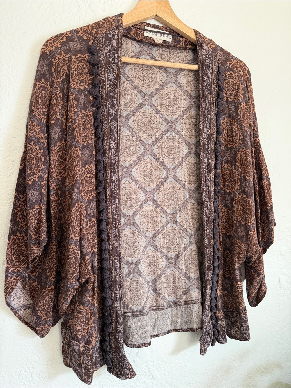 Brown Patterned Kimono Cardigan - Brown